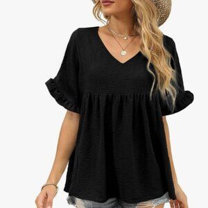 Sieanear Womens Blouses Ruffle Short Sleeve V Neck T-Shirts Casual Summer 2XL
